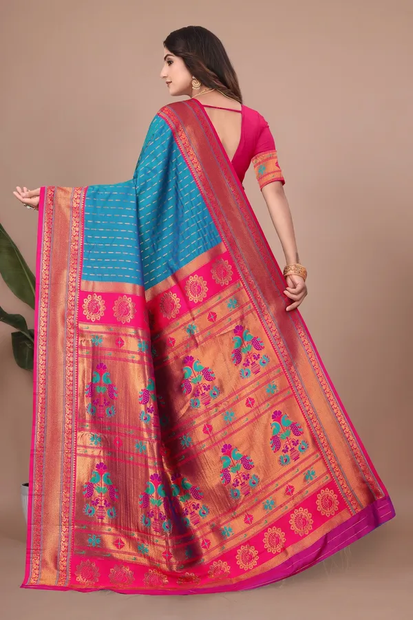 Pure_Silk_Paithani_Saree_with_Rich_Zari_Woven_Border_&_Peacock_Motifs_|_For_Traditional_Wedding_&_Festivals_|_5.5m_Saree_+_0.8m_Blouse_(Sky_Blue_&_Pink)