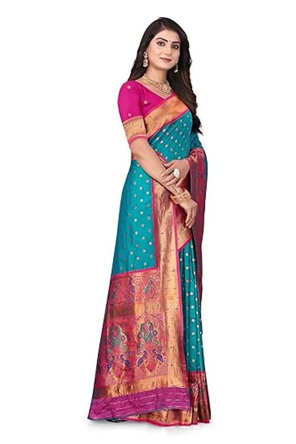 Pure_Silk_Paithani_Saree_with_Rich_Zari_Woven_Border_&_Peacock_Motifs_|_For_Traditional_Wedding_&_Festivals_|_5.5m_Saree_+_0.8m_Blouse_(Teal_Blue)