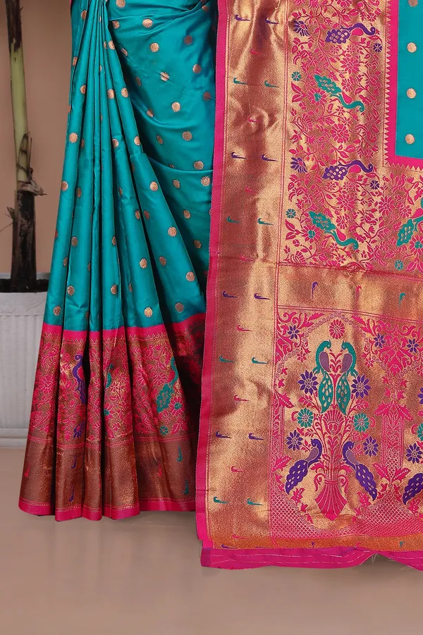 Pure_Silk_Paithani_Saree_with_Rich_Zari_Woven_Border_&_Peacock_Motifs_|_For_Traditional_Wedding_&_Festivals_|_5.5m_Saree_+_0.8m_Blouse_(Teal_Blue)