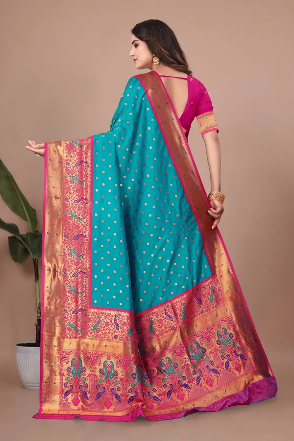 Pure_Silk_Paithani_Saree_with_Rich_Zari_Woven_Border_&_Peacock_Motifs_|_For_Traditional_Wedding_&_Festivals_|_5.5m_Saree_+_0.8m_Blouse_(Teal_Blue)