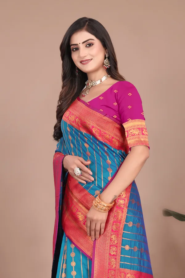 Pure_Silk_Paithani_Saree_with_Rich_Zari_Woven_Border_&_Traditional_Pallu_|_For_Traditional_Wedding_&_Festivals_|_5.5m_Saree_+_0.8m_Blouse_(Peacock_Blue_&_Pink)