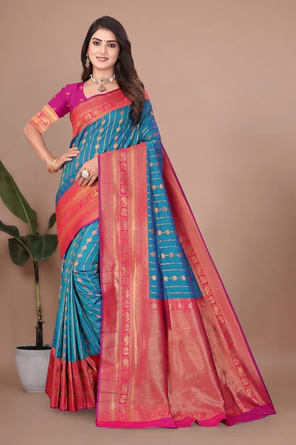 Pure_Silk_Paithani_Saree_with_Rich_Zari_Woven_Border_&_Traditional_Pallu_|_For_Traditional_Wedding_&_Festivals_|_5.5m_Saree_+_0.8m_Blouse_(Peacock_Blue_&_Pink)