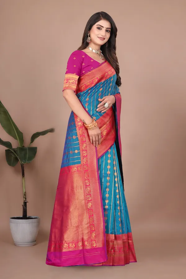 Pure_Silk_Paithani_Saree_with_Rich_Zari_Woven_Border_&_Traditional_Pallu_|_For_Traditional_Wedding_&_Festivals_|_5.5m_Saree_+_0.8m_Blouse_(Peacock_Blue_&_Pink)