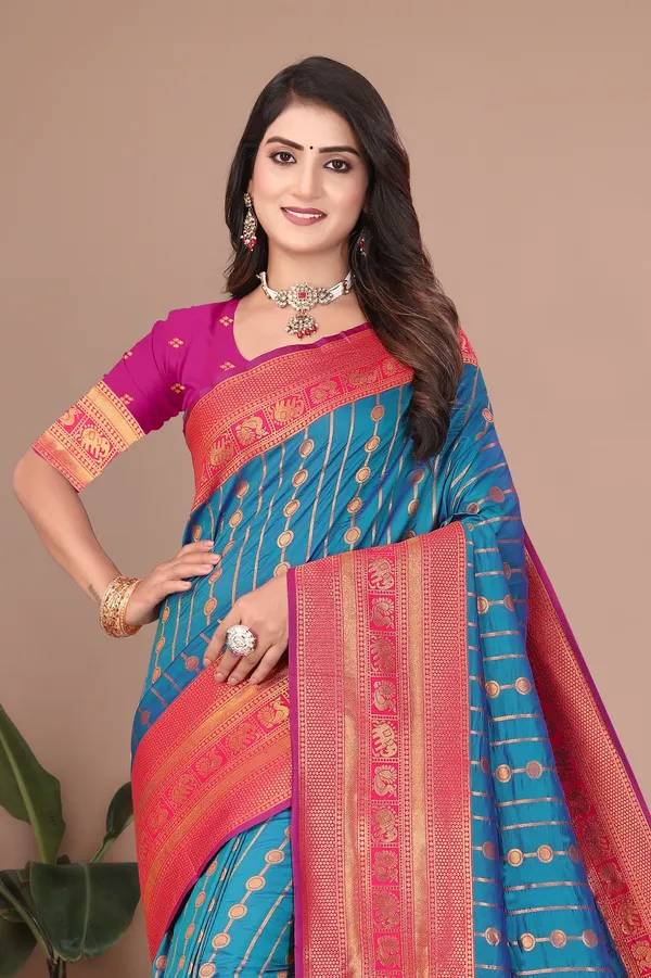 Pure_Silk_Paithani_Saree_with_Rich_Zari_Woven_Border_&_Traditional_Pallu_|_For_Traditional_Wedding_&_Festivals_|_5.5m_Saree_+_0.8m_Blouse_(Peacock_Blue_&_Pink)