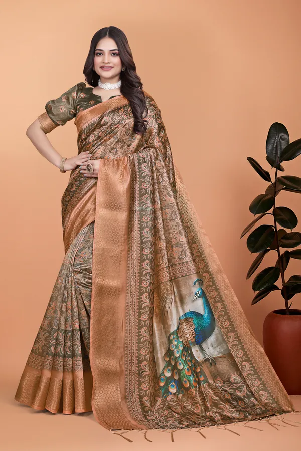 Women's_Elegant_Soft_Silk_Blend_Saree_with_Zari_Border_&_Designer_Printed_Pallu_for_Women_|_For_Traditional,_Festive_&_Wedding_|_5.5m_Saree_+_0.8m_Blouse_(Bronze_&_Olive_Green)