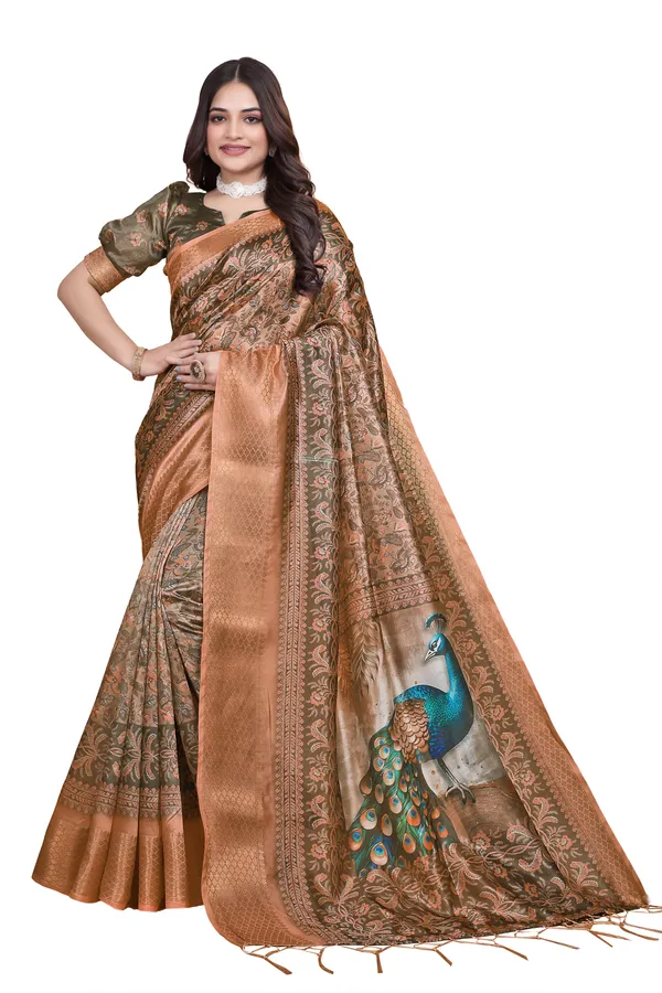 Women's_Elegant_Soft_Silk_Blend_Saree_with_Zari_Border_&_Designer_Printed_Pallu_for_Women_|_For_Traditional,_Festive_&_Wedding_|_5.5m_Saree_+_0.8m_Blouse_(Bronze_&_Olive_Green)