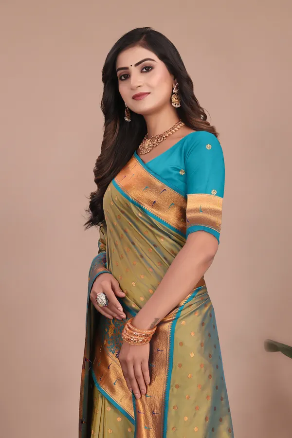 Pure_Silk_Paithani_Saree_with_Rich_Zari_Woven_Border_&_Peacock_Motifs_|_For_Traditional_Wedding_&_Festivals_|_5.5m_Saree_+_0.8m_Blouse_(Dust_Green)