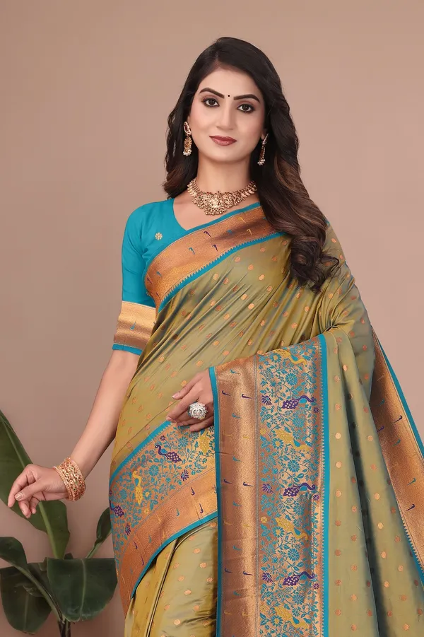 Pure_Silk_Paithani_Saree_with_Rich_Zari_Woven_Border_&_Peacock_Motifs_|_For_Traditional_Wedding_&_Festivals_|_5.5m_Saree_+_0.8m_Blouse_(Dust_Green)