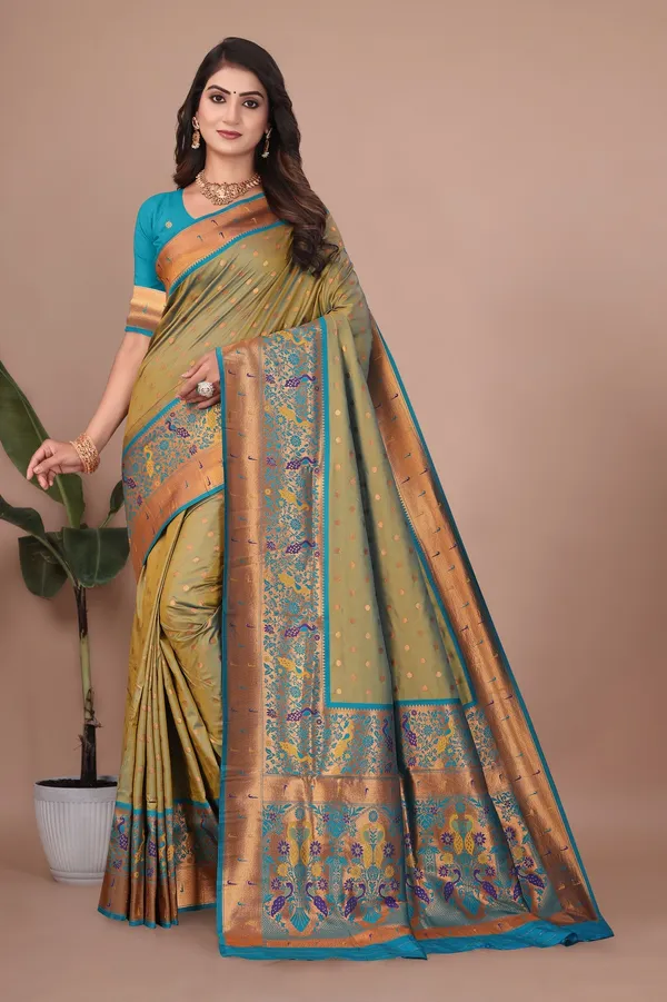 Pure_Silk_Paithani_Saree_with_Rich_Zari_Woven_Border_&_Peacock_Motifs_|_For_Traditional_Wedding_&_Festivals_|_5.5m_Saree_+_0.8m_Blouse_(Dust_Green)