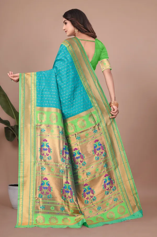 Pure_Silk_Paithani_Saree_with_Rich_Zari_Woven_Border_&_Peacock_Motifs_|_For_Traditional_Wedding_&_Festivals_|_5.5m_Saree_+_0.8m_Blouse_(SkyBlue_&_parisGreen)