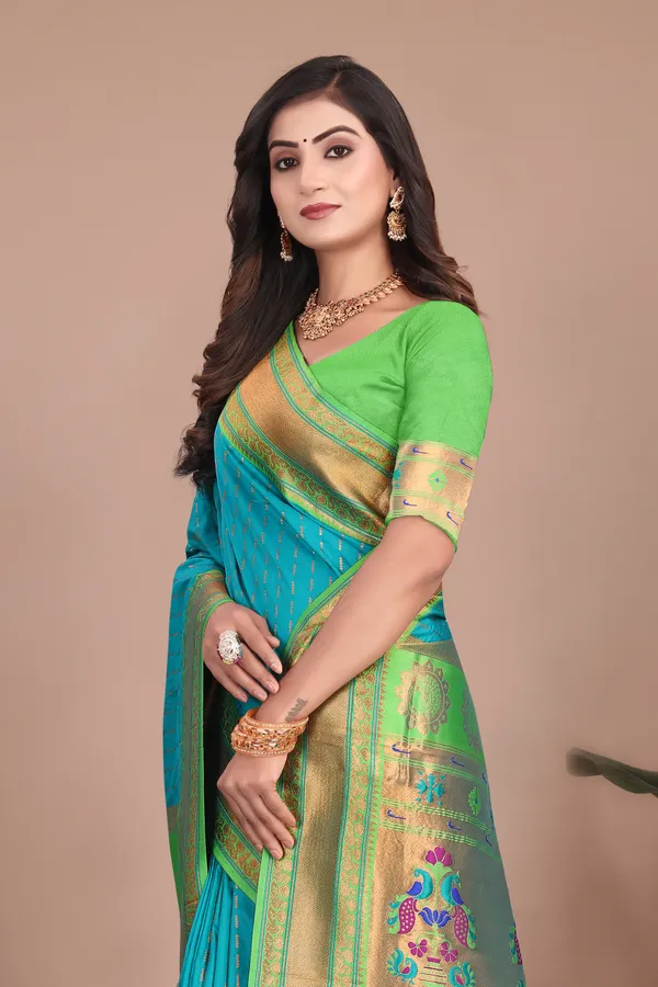Pure_Silk_Paithani_Saree_with_Rich_Zari_Woven_Border_&_Peacock_Motifs_|_For_Traditional_Wedding_&_Festivals_|_5.5m_Saree_+_0.8m_Blouse_(SkyBlue_&_parisGreen)