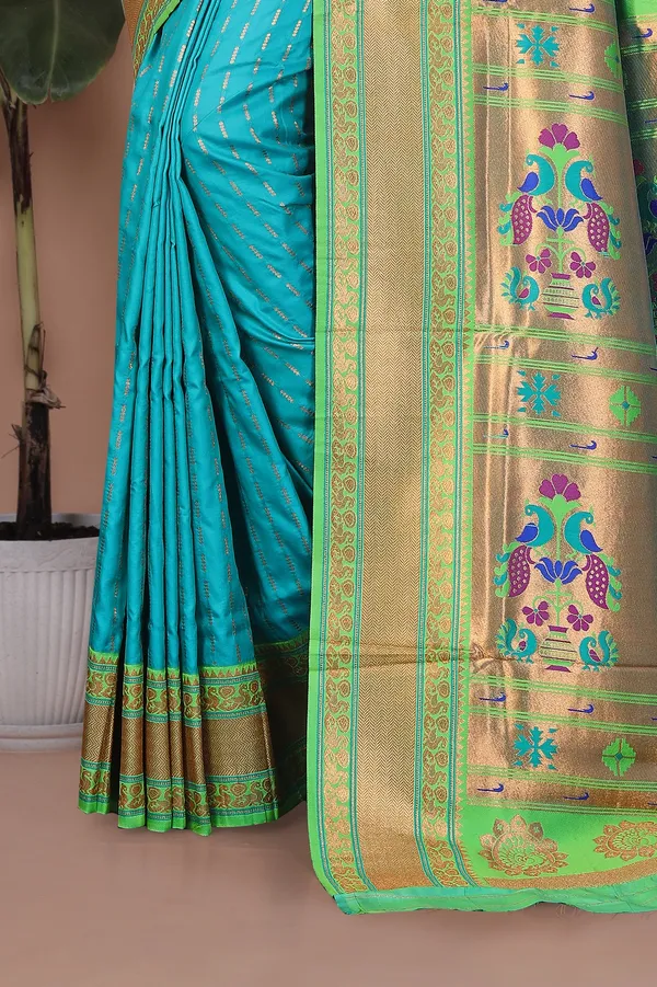 Pure_Silk_Paithani_Saree_with_Rich_Zari_Woven_Border_&_Peacock_Motifs_|_For_Traditional_Wedding_&_Festivals_|_5.5m_Saree_+_0.8m_Blouse_(SkyBlue_&_parisGreen)