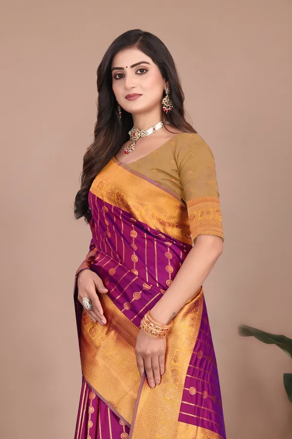 Pure_Silk_Paithani_Saree_with_Rich_Zari_Woven_Border_&_Traditional_Pallu_|_For_Traditional_Wedding_&_Festivals_|_5.5m_Saree_+_0.8m_Blouse_(Royal_Purple_&_Mustard_Gold)