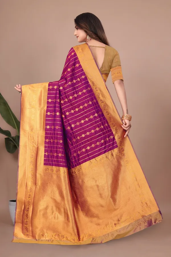 Pure_Silk_Paithani_Saree_with_Rich_Zari_Woven_Border_&_Traditional_Pallu_|_For_Traditional_Wedding_&_Festivals_|_5.5m_Saree_+_0.8m_Blouse_(Royal_Purple_&_Mustard_Gold)