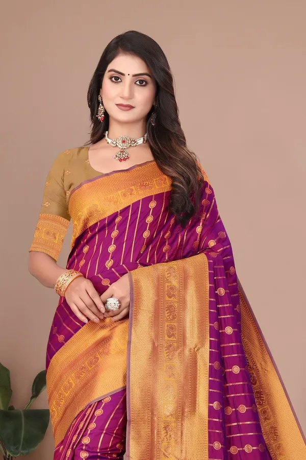 Pure_Silk_Paithani_Saree_with_Rich_Zari_Woven_Border_&_Traditional_Pallu_|_For_Traditional_Wedding_&_Festivals_|_5.5m_Saree_+_0.8m_Blouse_(Royal_Purple_&_Mustard_Gold)