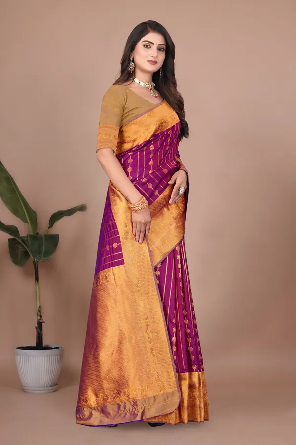 Pure_Silk_Paithani_Saree_with_Rich_Zari_Woven_Border_&_Traditional_Pallu_|_For_Traditional_Wedding_&_Festivals_|_5.5m_Saree_+_0.8m_Blouse_(Royal_Purple_&_Mustard_Gold)