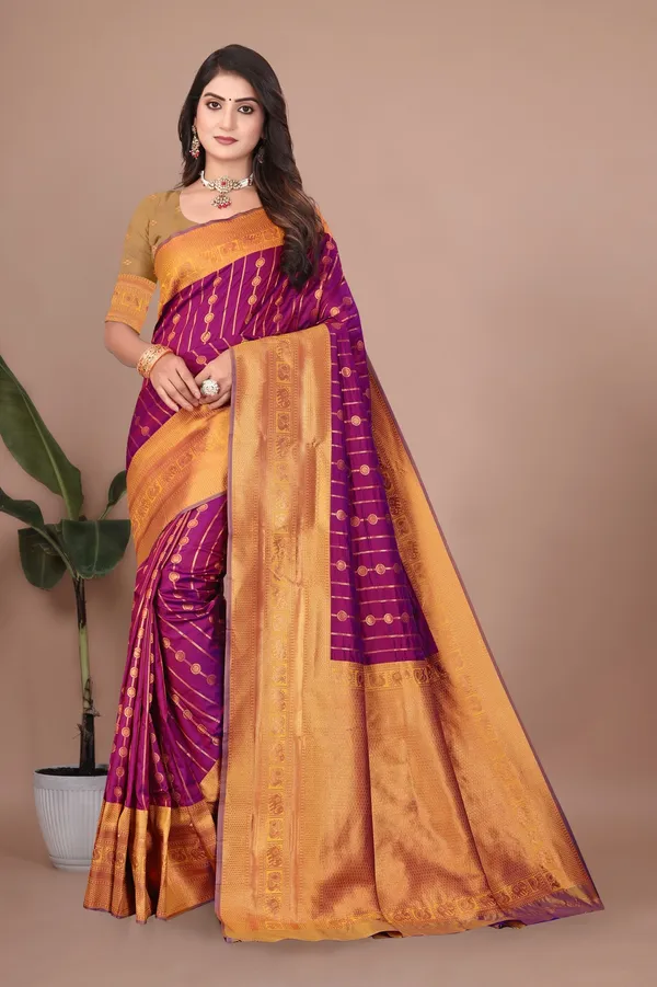 Pure_Silk_Paithani_Saree_with_Rich_Zari_Woven_Border_&_Traditional_Pallu_|_For_Traditional_Wedding_&_Festivals_|_5.5m_Saree_+_0.8m_Blouse_(Royal_Purple_&_Mustard_Gold)