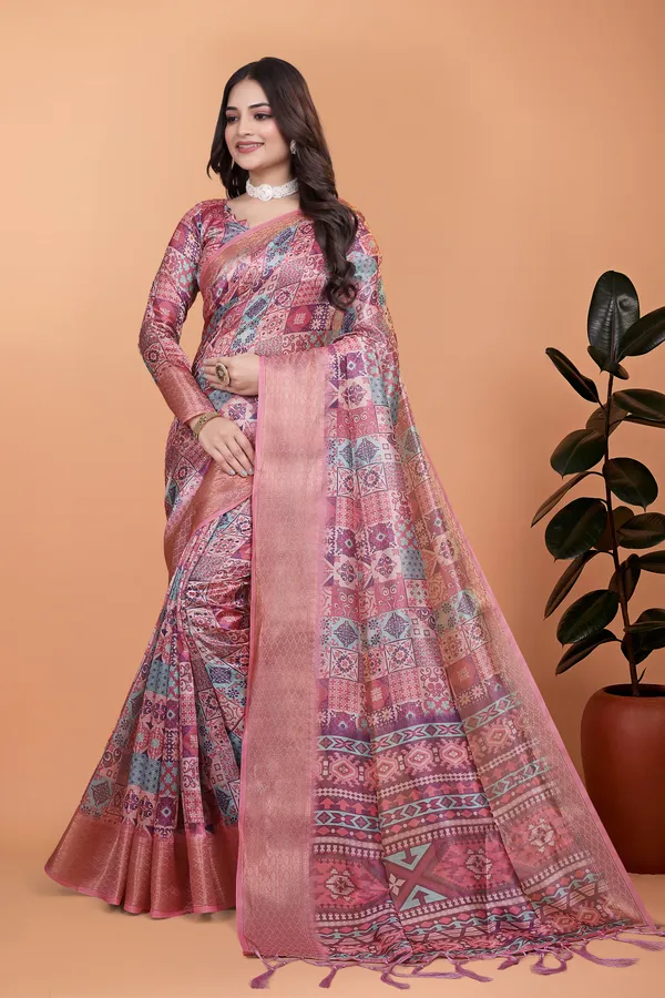 Women's_Elegant_Soft_Silk_Blend_Saree_with_Zari_Border_&_Designer_Printed_Pallu_for_Women_|_For_Traditional,_Festive_&_Wedding_|_5.5m_Saree_+_0.8m_Blouse_(Pink_&_Multicolor)