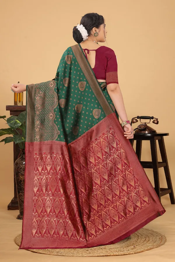 Women's_Banarasi_Silk_Saree_for_Women_|_Traditional_Woven_Saree_with_Contrast_Border_&_Pallu_|_For_Traditional,_Festive_&_Wedding_Saree_with_Blouse_Piece_(Gold_-_Dark_Green_&_Red)