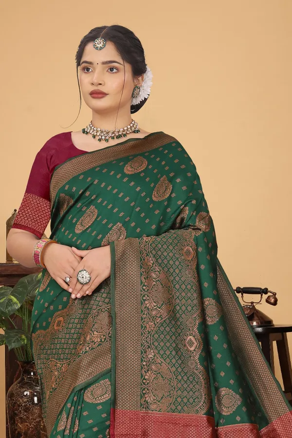 Women's_Banarasi_Silk_Saree_for_Women_|_Traditional_Woven_Saree_with_Contrast_Border_&_Pallu_|_For_Traditional,_Festive_&_Wedding_Saree_with_Blouse_Piece_(Gold_-_Dark_Green_&_Red)