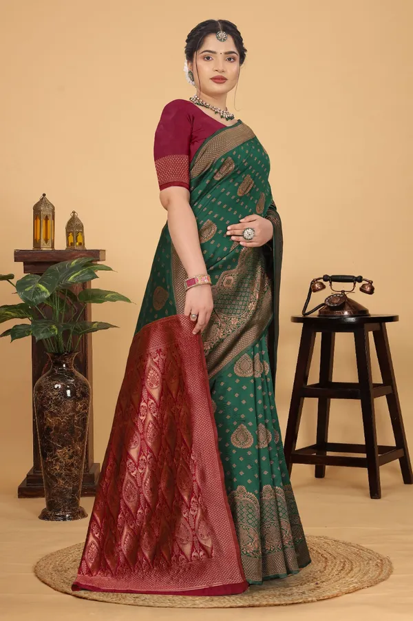Women's_Banarasi_Silk_Saree_for_Women_|_Traditional_Woven_Saree_with_Contrast_Border_&_Pallu_|_For_Traditional,_Festive_&_Wedding_Saree_with_Blouse_Piece_(Gold_-_Dark_Green_&_Red)