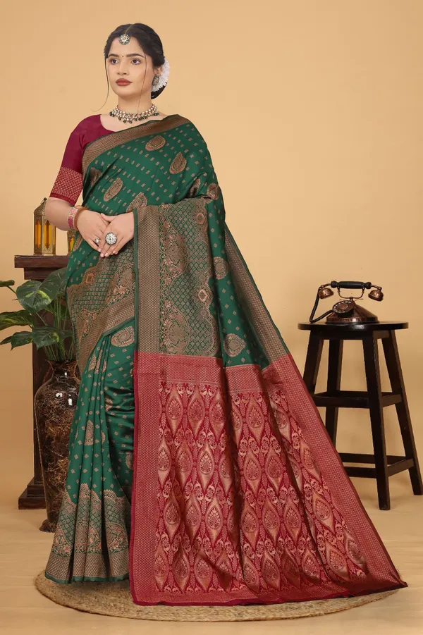 Women's_Banarasi_Silk_Saree_for_Women_|_Traditional_Woven_Saree_with_Contrast_Border_&_Pallu_|_For_Traditional,_Festive_&_Wedding_Saree_with_Blouse_Piece_(Gold_-_Dark_Green_&_Red)