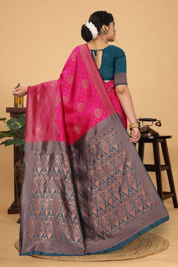 Women's_Banarasi_Silk_Saree_for_Women_|_Traditional_Woven_Saree_with_Contrast_Border_&_Pallu_|_For_Traditional,_Festive_&_Wedding_Saree_with_Blouse_Piece_(Gold_-_Pink_&_Dark_Green)