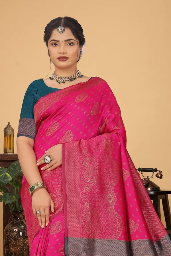 Women's_Banarasi_Silk_Saree_for_Women_|_Traditional_Woven_Saree_with_Contrast_Border_&_Pallu_|_For_Traditional,_Festive_&_Wedding_Saree_with_Blouse_Piece_(Gold_-_Pink_&_Dark_Green)