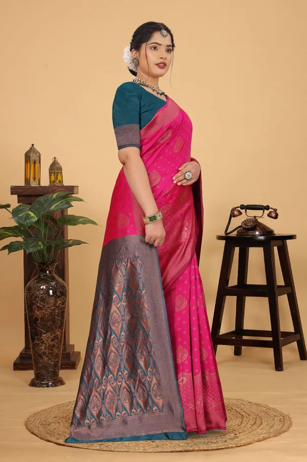 Women's_Banarasi_Silk_Saree_for_Women_|_Traditional_Woven_Saree_with_Contrast_Border_&_Pallu_|_For_Traditional,_Festive_&_Wedding_Saree_with_Blouse_Piece_(Gold_-_Pink_&_Dark_Green)