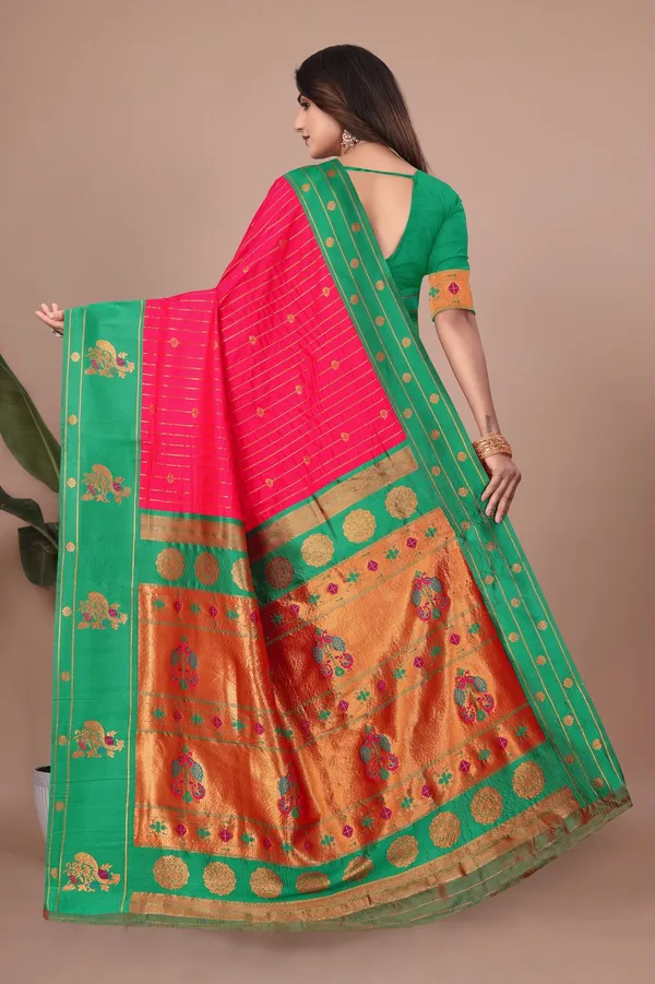 Pure_Silk_Paithani_Saree_with_Rich_Zari_Woven_Border_&_Peacock_Motifs_|_For_Traditional_Wedding_&_Festivals_|_5.5m_Saree_+_0.8m_Blouse_(Pink_&_Mint_Green)