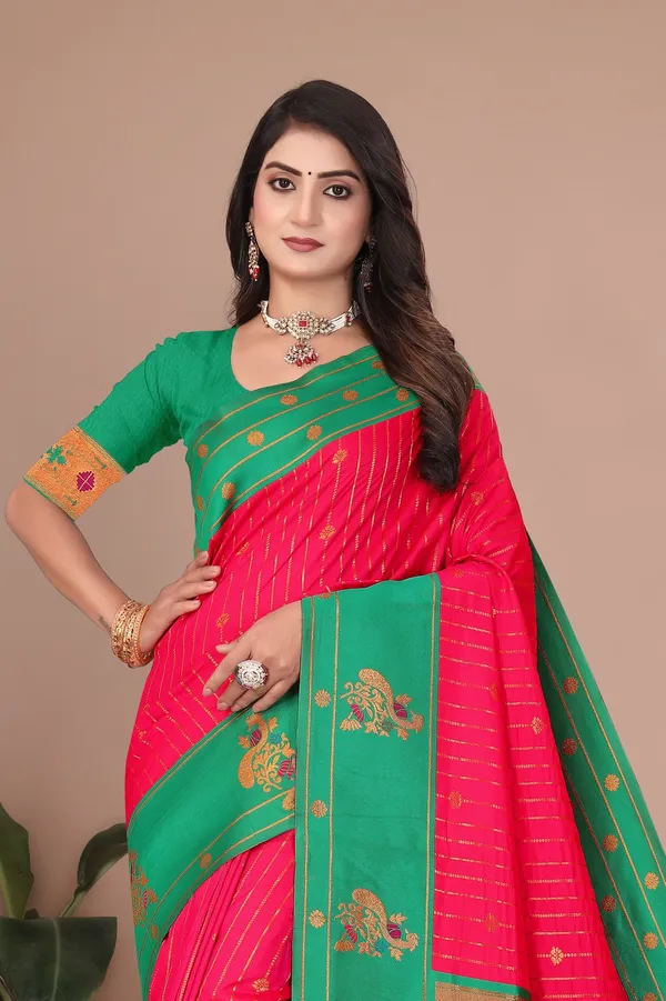 Pure_Silk_Paithani_Saree_with_Rich_Zari_Woven_Border_&_Peacock_Motifs_|_For_Traditional_Wedding_&_Festivals_|_5.5m_Saree_+_0.8m_Blouse_(Pink_&_Mint_Green)