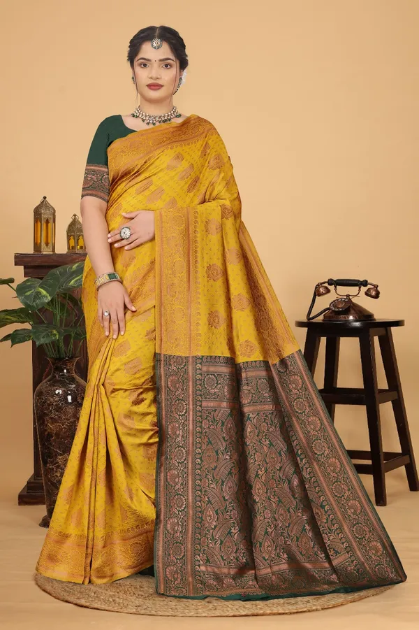 Women's_Banarasi_Silk_Saree_for_Women_|_Traditional_Woven_Saree_with_Contrast_Border_&_Pallu_|_For_Traditional,_Festive_&_Wedding_Saree_with_Blouse_Piece_(Gold_-_Yellow_&_Dark_Green)