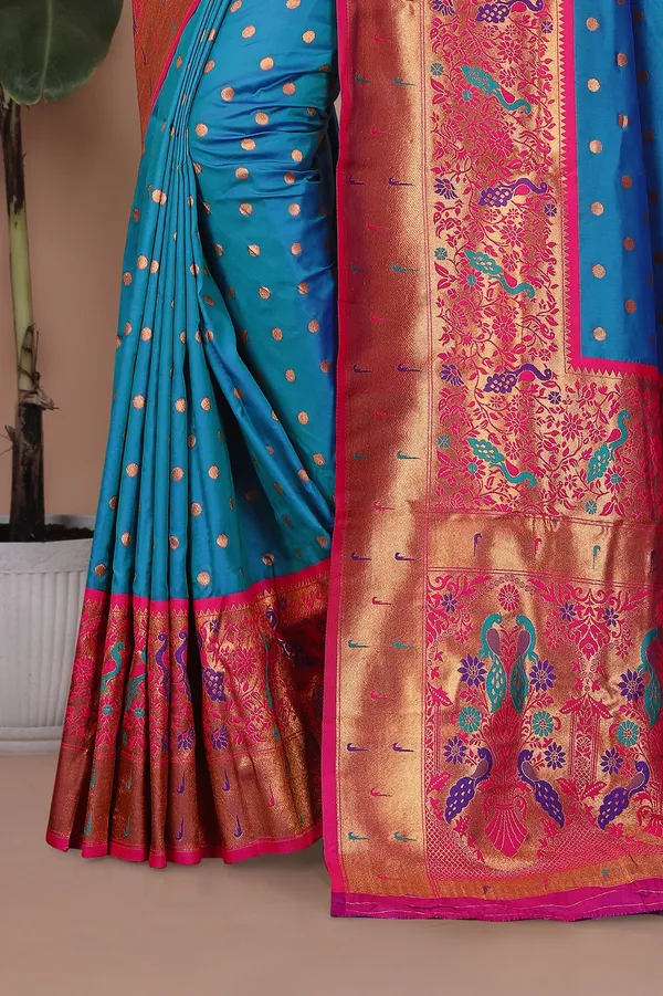 Pure_Silk_Paithani_Saree_with_Rich_Zari_Woven_Border_&_Peacock_Motifs_|_For_Traditional_Wedding_&_Festivals_|_5.5m_Saree_+_0.8m_Blouse_(Peacock_Blue)