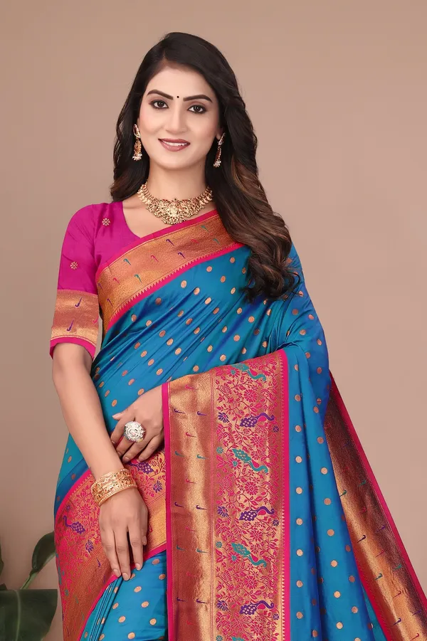 Pure_Silk_Paithani_Saree_with_Rich_Zari_Woven_Border_&_Peacock_Motifs_|_For_Traditional_Wedding_&_Festivals_|_5.5m_Saree_+_0.8m_Blouse_(Peacock_Blue)