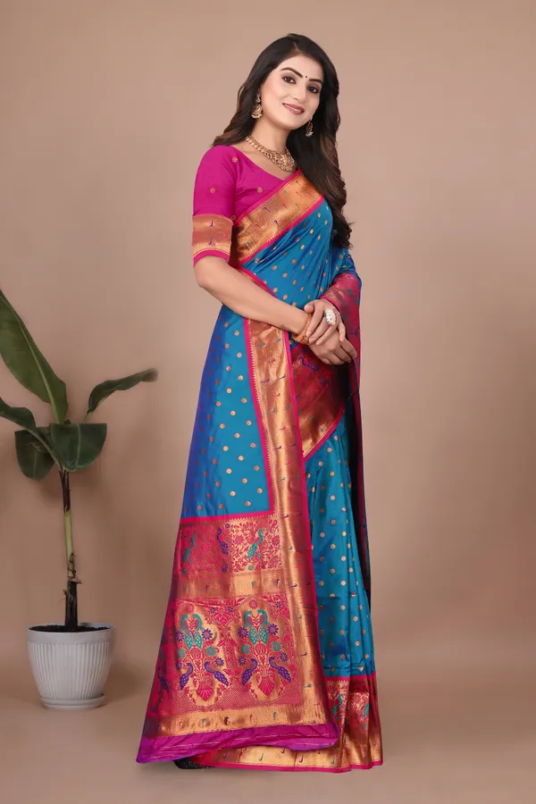 Pure_Silk_Paithani_Saree_with_Rich_Zari_Woven_Border_&_Peacock_Motifs_|_For_Traditional_Wedding_&_Festivals_|_5.5m_Saree_+_0.8m_Blouse_(Peacock_Blue)