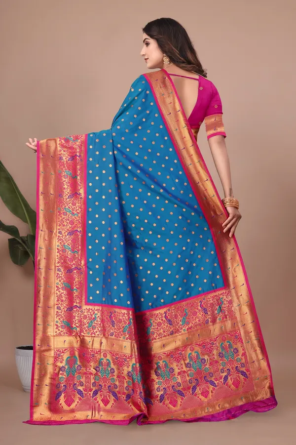 Pure_Silk_Paithani_Saree_with_Rich_Zari_Woven_Border_&_Peacock_Motifs_|_For_Traditional_Wedding_&_Festivals_|_5.5m_Saree_+_0.8m_Blouse_(Peacock_Blue)
