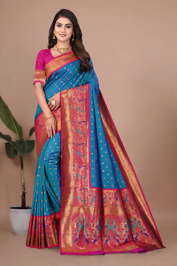 Pure_Silk_Paithani_Saree_with_Rich_Zari_Woven_Border_&_Peacock_Motifs_|_For_Traditional_Wedding_&_Festivals_|_5.5m_Saree_+_0.8m_Blouse_(Peacock_Blue)