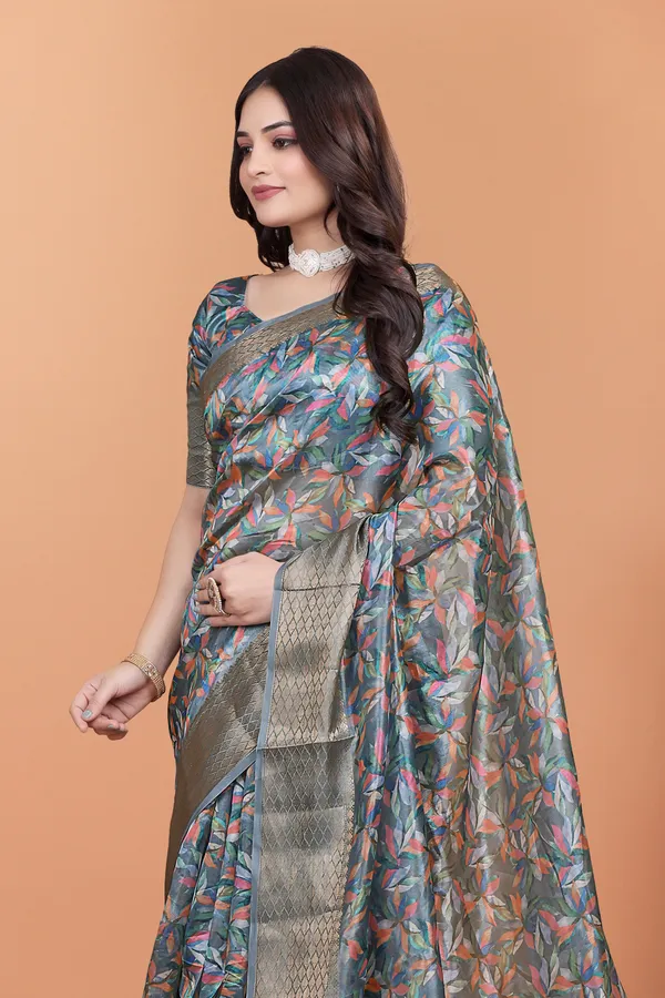 Grey_&_Multicolor_Women's_Elegant_Soft_Silk_Blend_Saree_with_Zari_Border_&_Designer_Printed_Pallu_for_Women_|_For_Traditional,_Festive_&_Wedding_|_5.5m_Saree_+_0.8m_Blouse