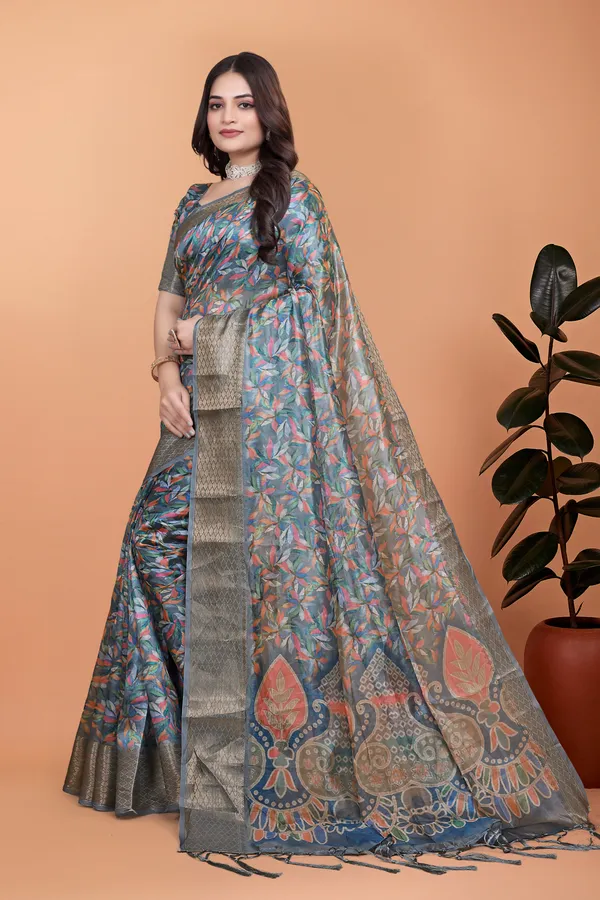 Grey_&_Multicolor_Women's_Elegant_Soft_Silk_Blend_Saree_with_Zari_Border_&_Designer_Printed_Pallu_for_Women_|_For_Traditional,_Festive_&_Wedding_|_5.5m_Saree_+_0.8m_Blouse