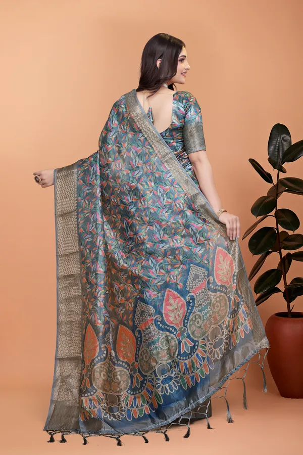 Grey_&_Multicolor_Women's_Elegant_Soft_Silk_Blend_Saree_with_Zari_Border_&_Designer_Printed_Pallu_for_Women_|_For_Traditional,_Festive_&_Wedding_|_5.5m_Saree_+_0.8m_Blouse