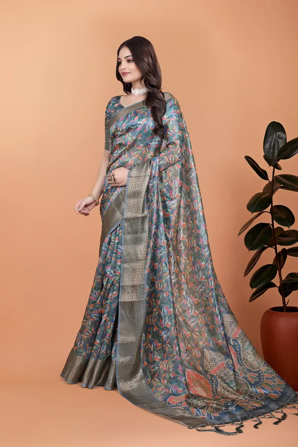 Grey_&_Multicolor_Women's_Elegant_Soft_Silk_Blend_Saree_with_Zari_Border_&_Designer_Printed_Pallu_for_Women_|_For_Traditional,_Festive_&_Wedding_|_5.5m_Saree_+_0.8m_Blouse
