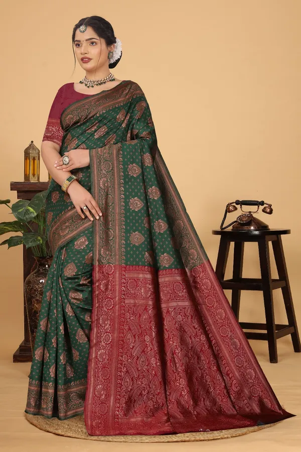Women's_Banarasi_Silk_Saree_for_Women_|_Traditional_Woven_Saree_with_Contrast_Border_&_Pallu_|_For_Traditional,_Festive_&_Wedding_Saree_with_Blouse_Piece_(Gold_-_Dark_Green_&_Red)