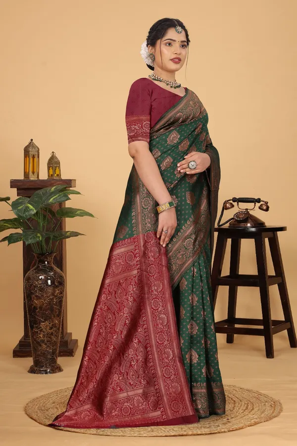 Women's_Banarasi_Silk_Saree_for_Women_|_Traditional_Woven_Saree_with_Contrast_Border_&_Pallu_|_For_Traditional,_Festive_&_Wedding_Saree_with_Blouse_Piece_(Gold_-_Dark_Green_&_Red)