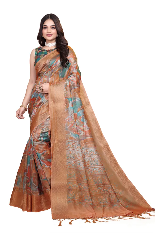 Women's_Elegant_Soft_Silk_Blend_Saree_with_Zari_Border_&_Designer_Printed_Pallu_for_Women_|_For_Traditional,_Festive_&_Wedding_|_5.5m_Saree_+_0.8m_Blouse_(Orange_&_Green)