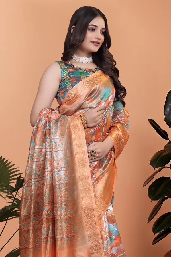 Women's_Elegant_Soft_Silk_Blend_Saree_with_Zari_Border_&_Designer_Printed_Pallu_for_Women_|_For_Traditional,_Festive_&_Wedding_|_5.5m_Saree_+_0.8m_Blouse_(Orange_&_Green)