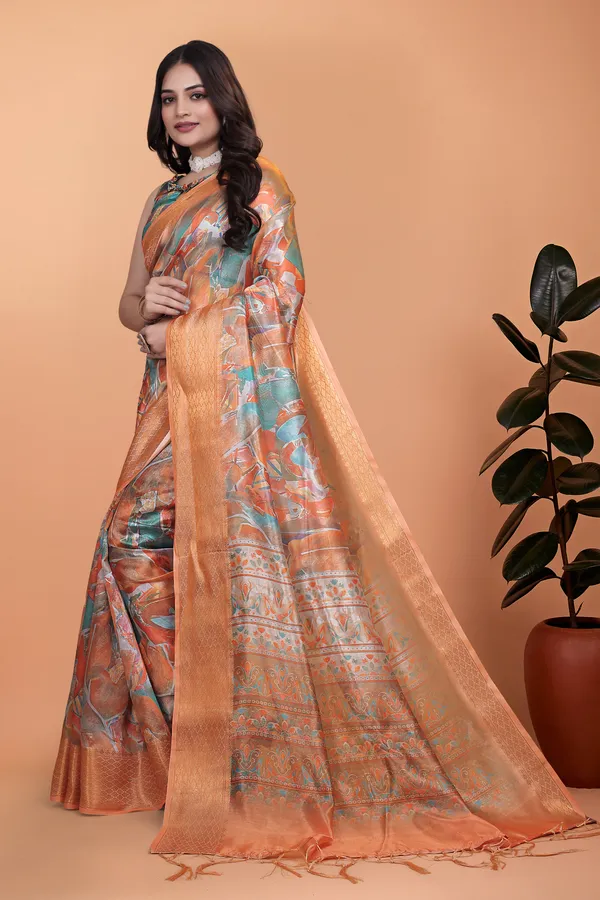 Women's_Elegant_Soft_Silk_Blend_Saree_with_Zari_Border_&_Designer_Printed_Pallu_for_Women_|_For_Traditional,_Festive_&_Wedding_|_5.5m_Saree_+_0.8m_Blouse_(Orange_&_Green)
