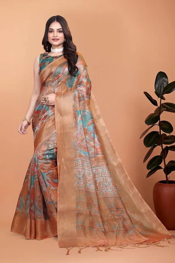 Women's_Elegant_Soft_Silk_Blend_Saree_with_Zari_Border_&_Designer_Printed_Pallu_for_Women_|_For_Traditional,_Festive_&_Wedding_|_5.5m_Saree_+_0.8m_Blouse_(Orange_&_Green)