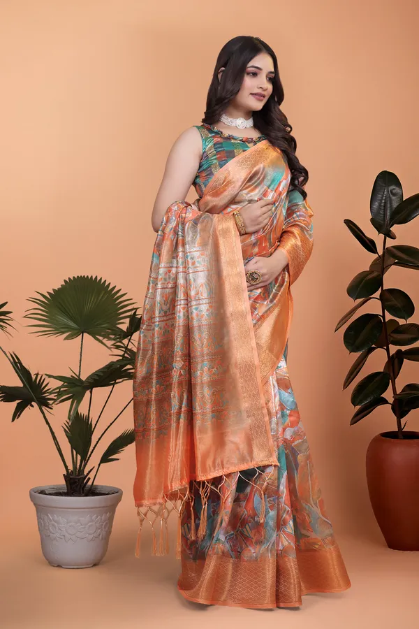 Women's_Elegant_Soft_Silk_Blend_Saree_with_Zari_Border_&_Designer_Printed_Pallu_for_Women_|_For_Traditional,_Festive_&_Wedding_|_5.5m_Saree_+_0.8m_Blouse_(Orange_&_Green)