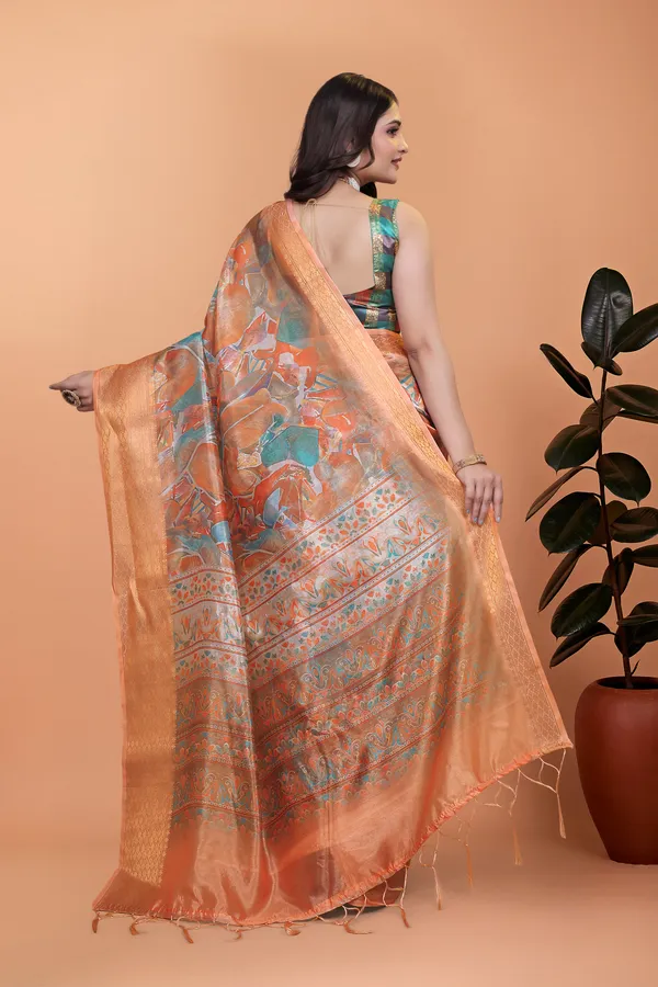 Women's_Elegant_Soft_Silk_Blend_Saree_with_Zari_Border_&_Designer_Printed_Pallu_for_Women_|_For_Traditional,_Festive_&_Wedding_|_5.5m_Saree_+_0.8m_Blouse_(Orange_&_Green)