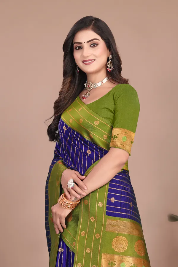 Pure_Silk_Paithani_Saree_with_Rich_Zari_Woven_Border_&_Peacock_Motifs_|_For_Traditional_Wedding_&_Festivals_|_5.5m_Saree_+_0.8m_Blouse_(Navy_Blue_&_Mehndi_Green)